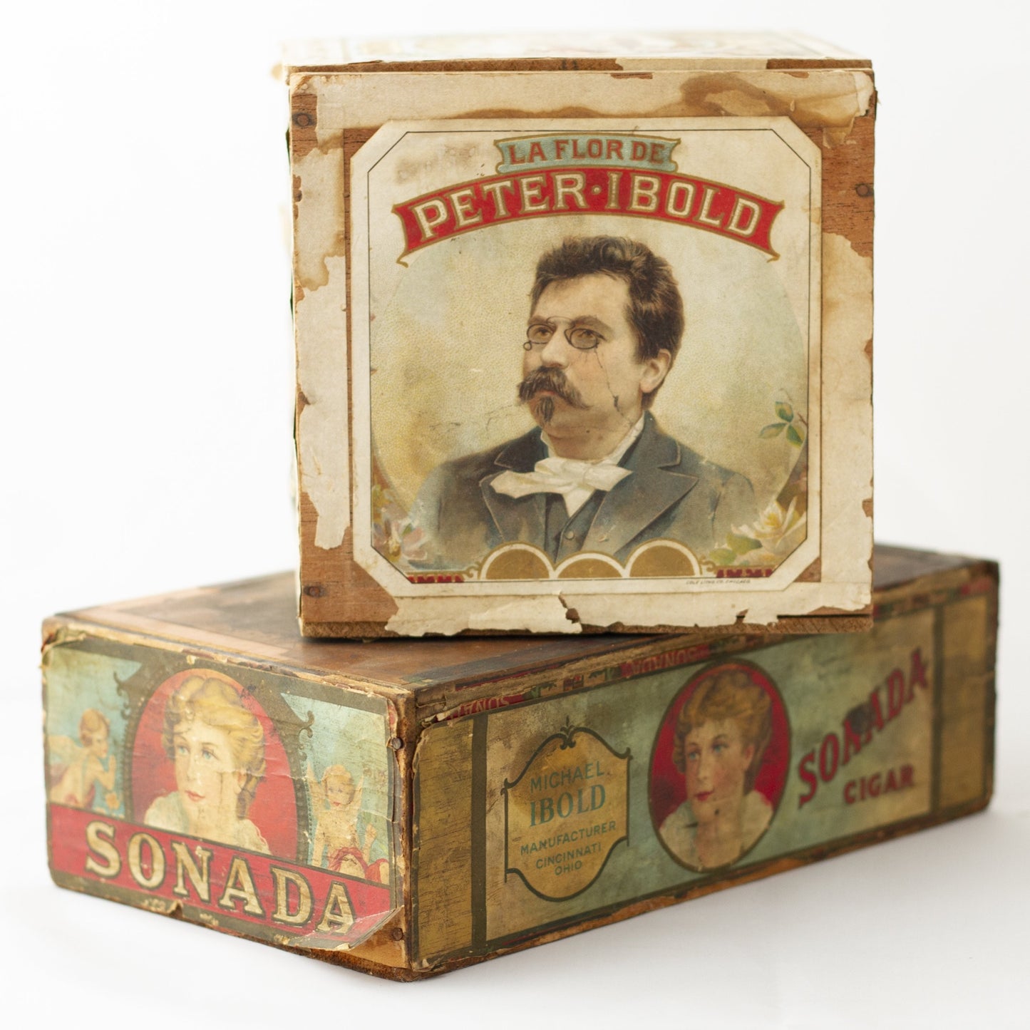 MICHAEL IBOLD & PETER IBOLD Antique Cigar Boxes with Lithograph Paper Labels