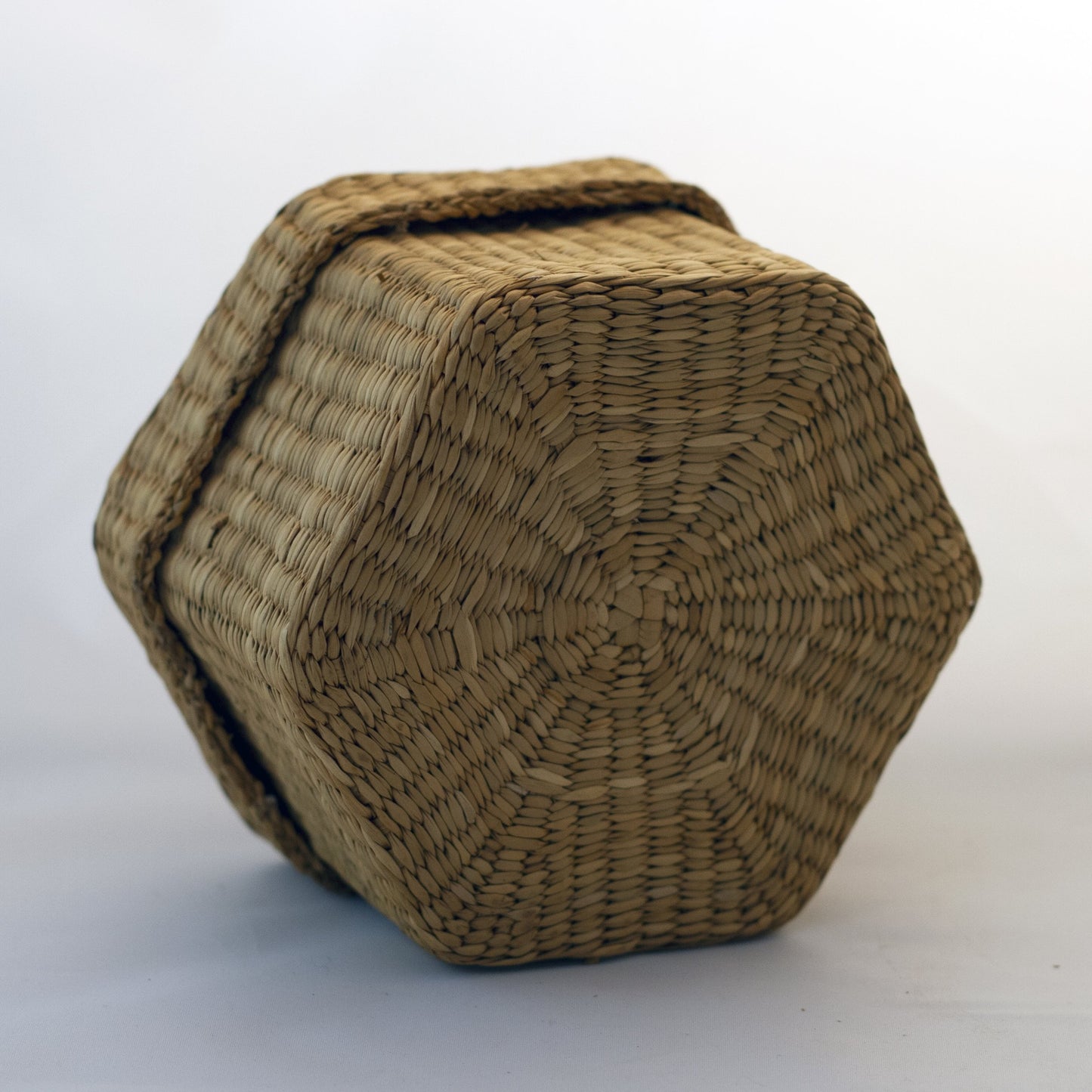 WOVEN WICKER HEXAGON BASKET with Fabric Strawberries Decorated Lid