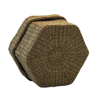 WOVEN WICKER HEXAGON BASKET with Fabric Strawberries Decorated Lid