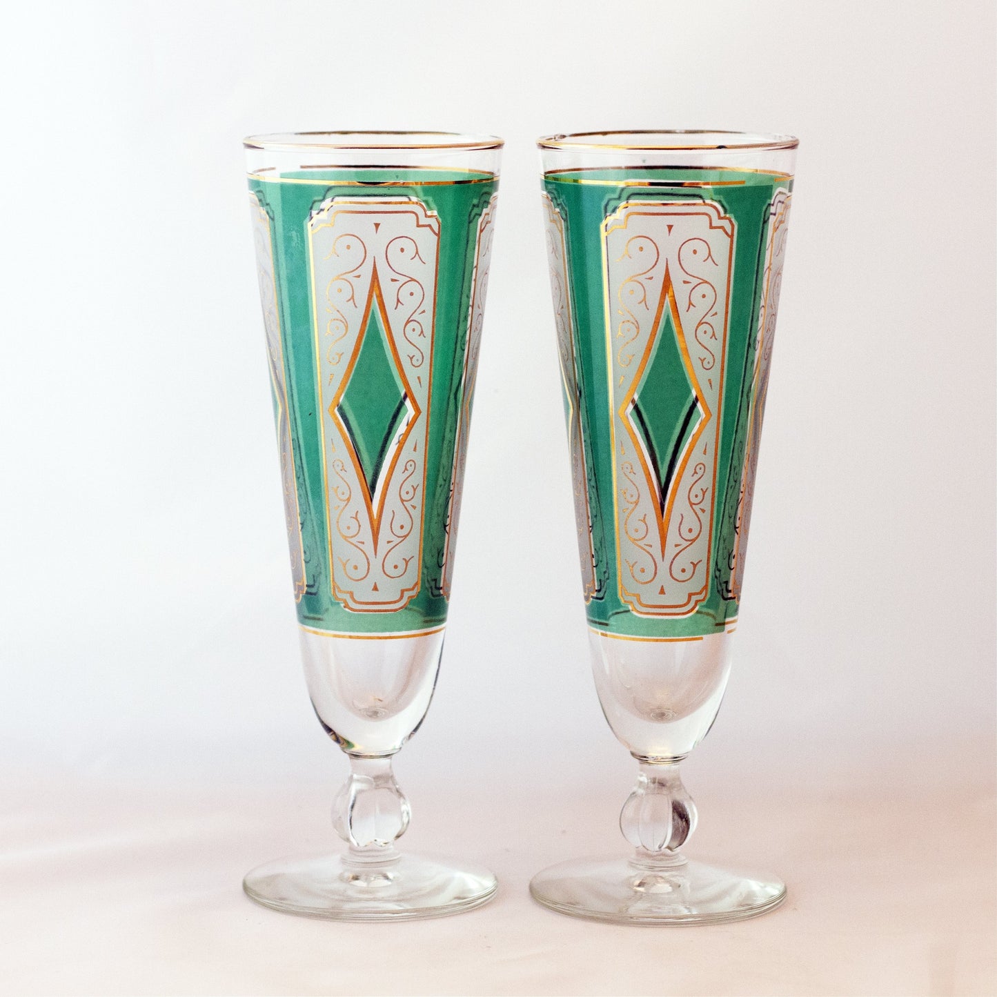 Libbey Glass Retro Barware EMERALD DIAMOND PILSNER GLASSES Set of Two Circa 1950s to 1960s