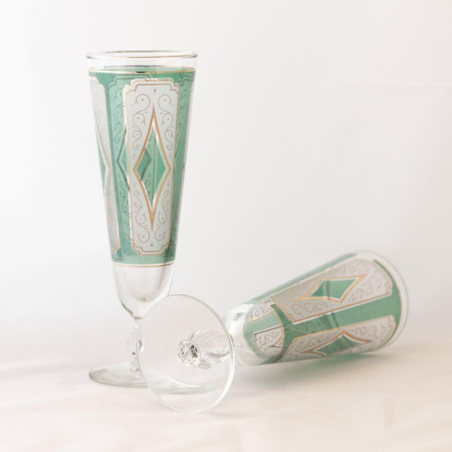 Libbey Glass Retro Barware EMERALD DIAMOND PILSNER GLASSES Set of Two Circa 1950s to 1960s