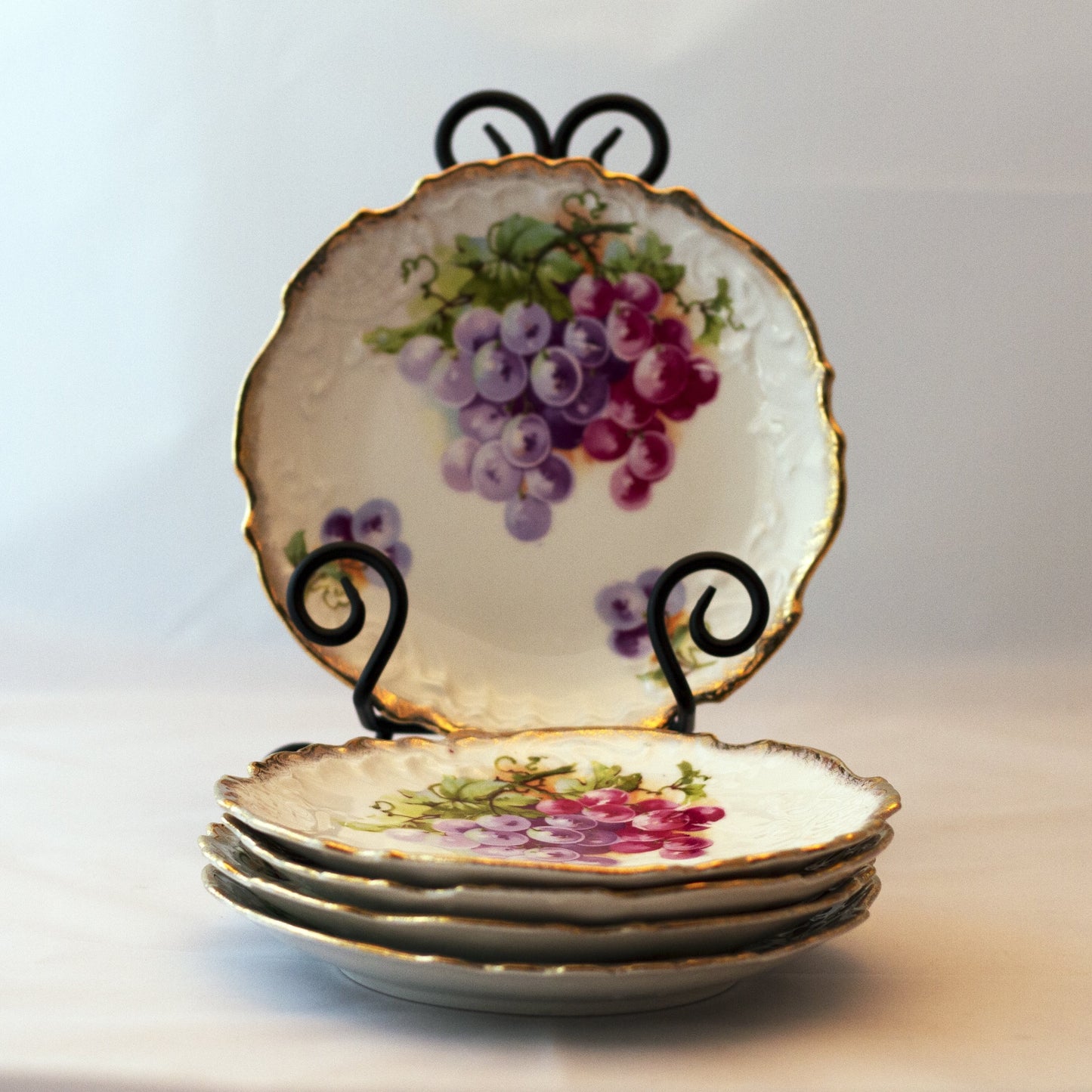 GRAPE CLUSTER Decorated Vintage Dessert Plates Marked Germany (Set of 6)