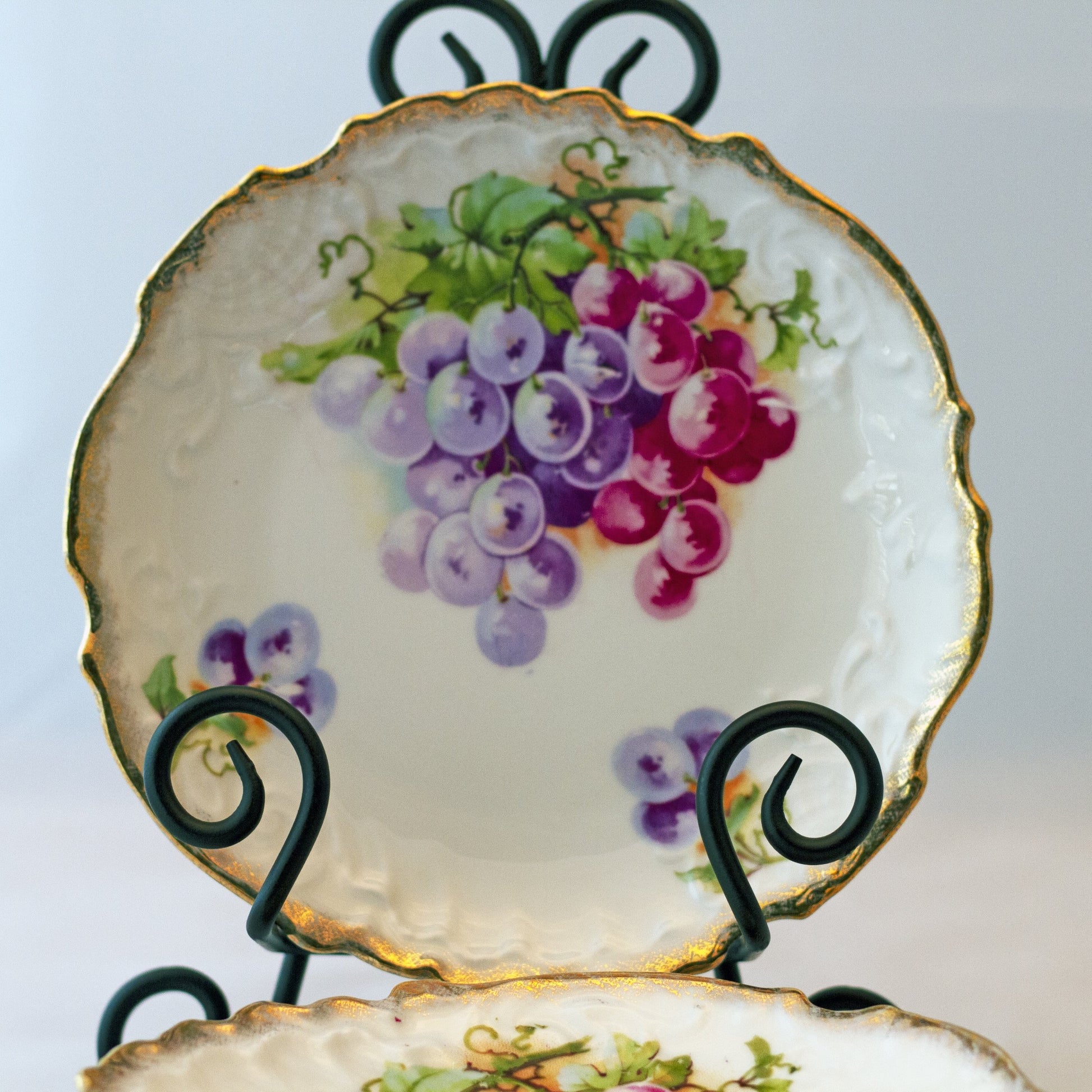 GRAPE CLUSTER Decorated Vintage Dessert Plates Marked Germany (Set of 6)