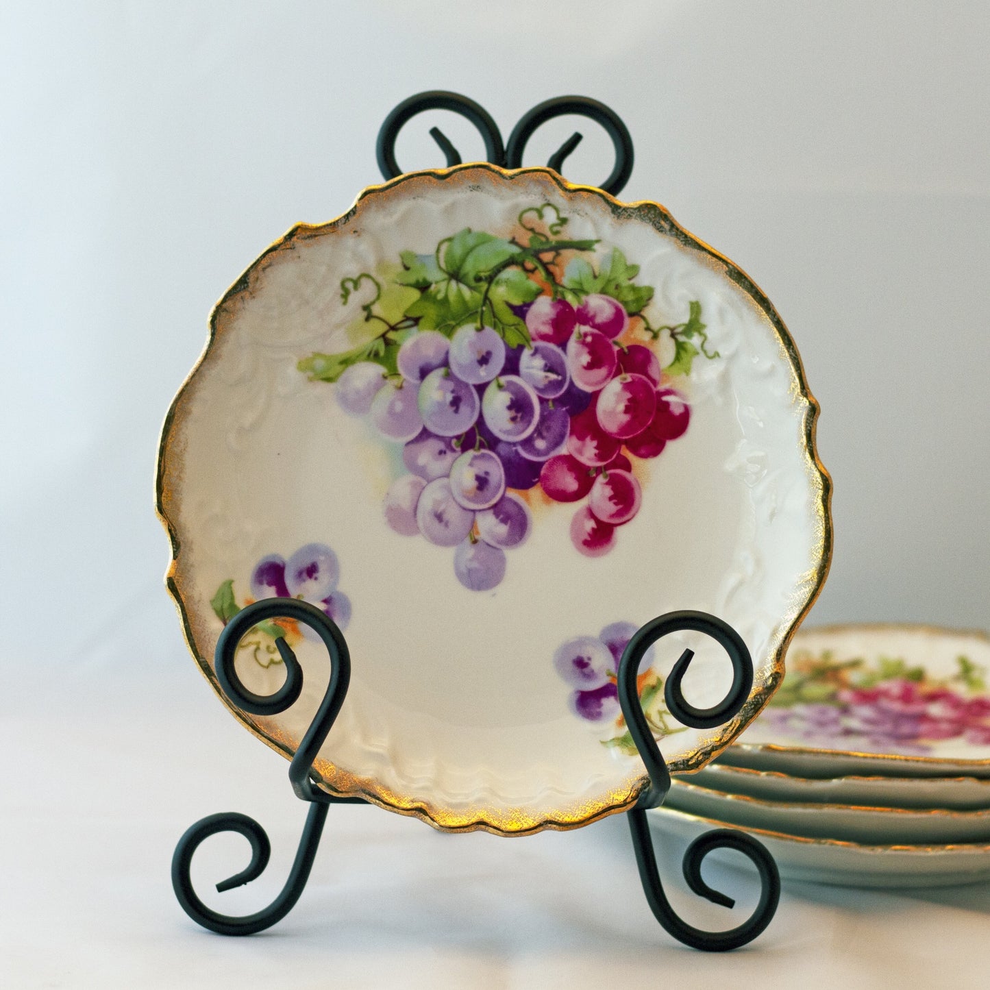 GRAPE CLUSTER Decorated Vintage Dessert Plates Marked Germany (Set of 6)