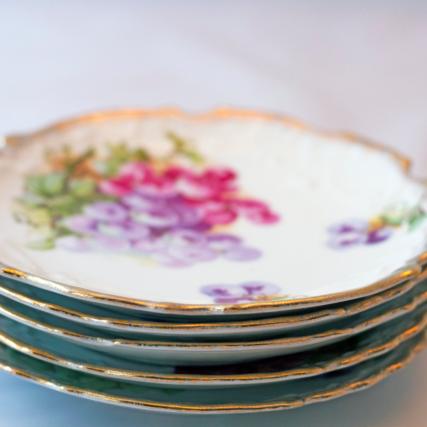GRAPE CLUSTER Decorated Vintage Dessert Plates Marked Germany (Set of 6)