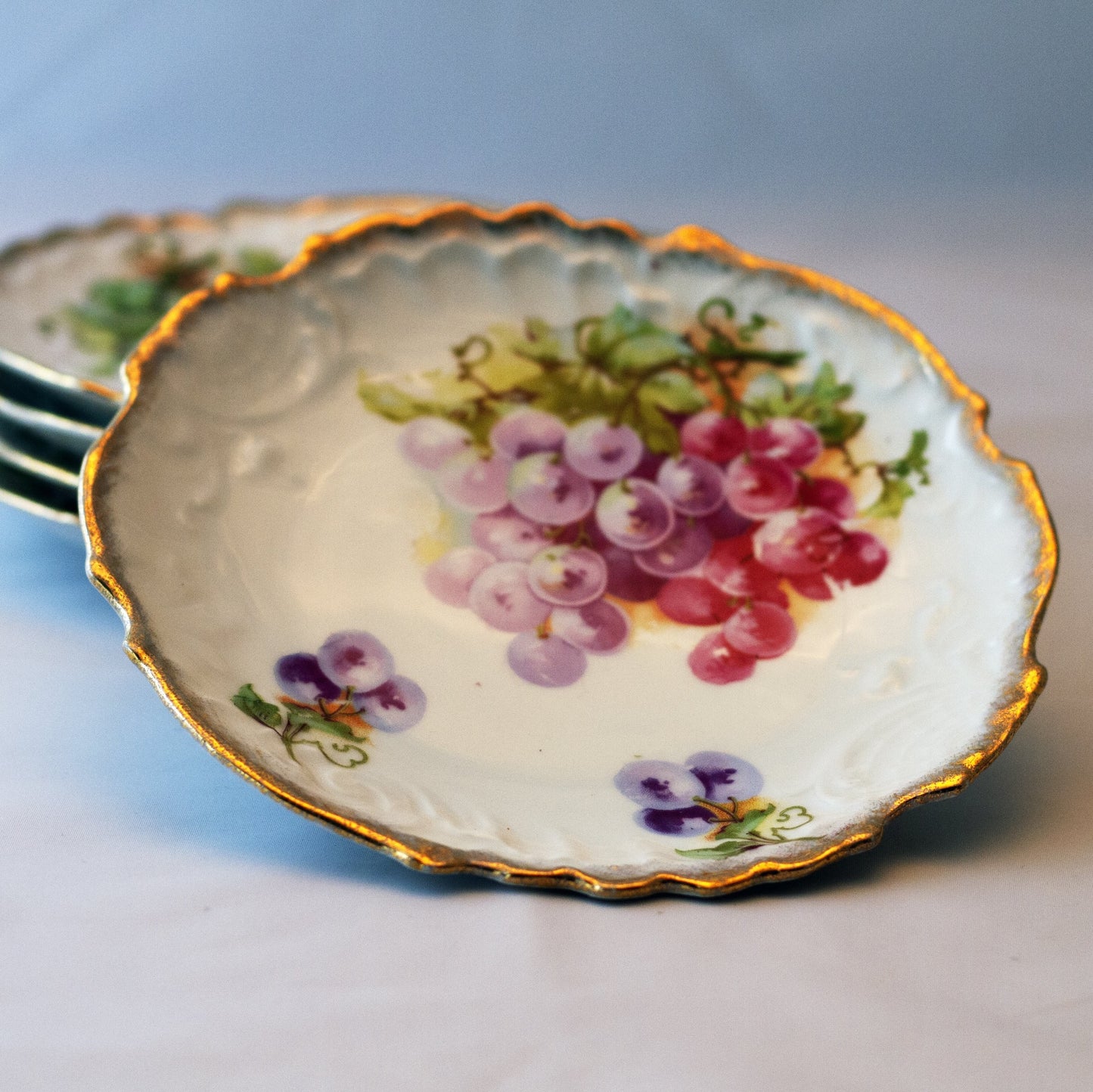 GRAPE CLUSTER Decorated Vintage Dessert Plates Marked Germany (Set of 6)