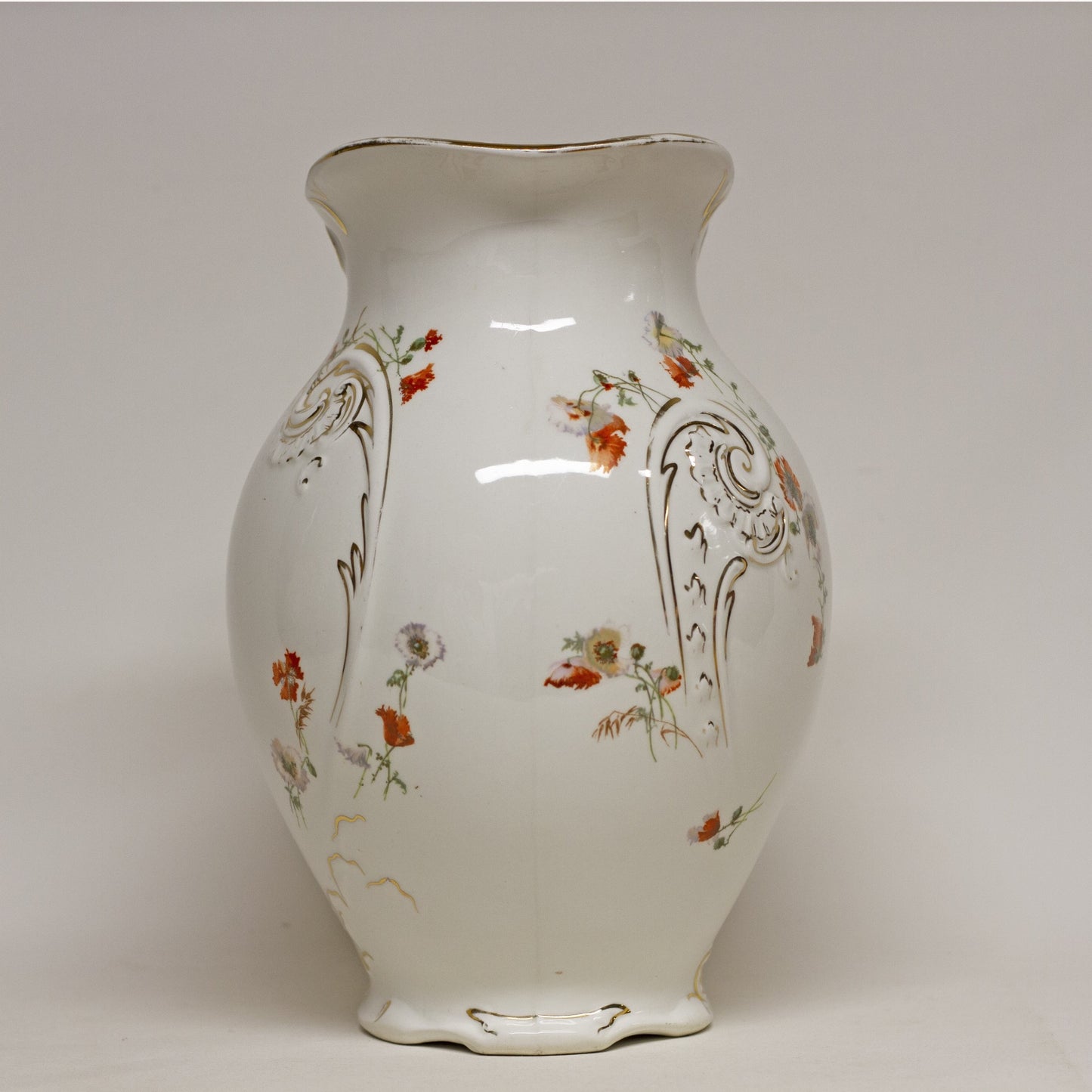 DOULTON BURSLEM Large Water Pitcher with Poppies and Gold Gilt Circa 1891 to 1902