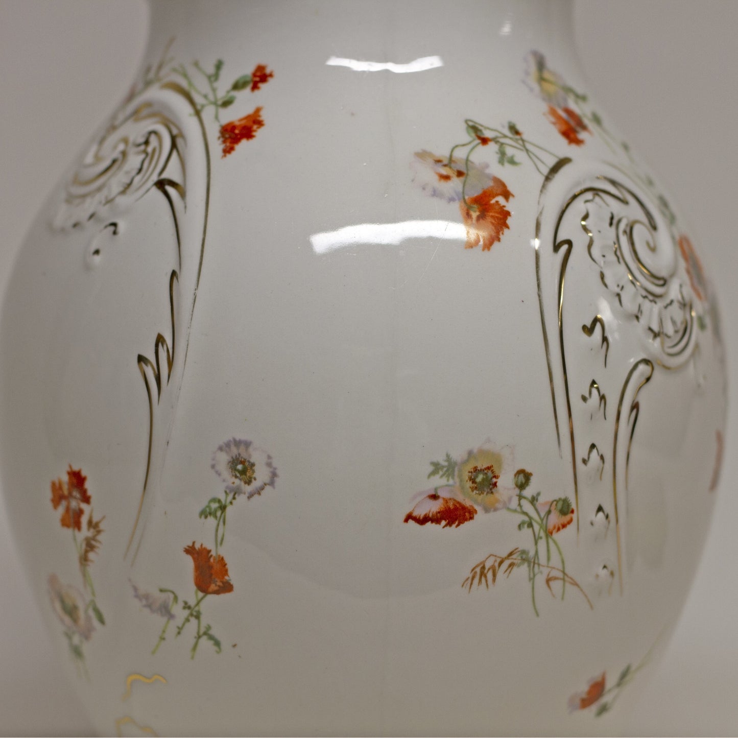 DOULTON BURSLEM Large Water Pitcher with Poppies and Gold Gilt Circa 1891 to 1902