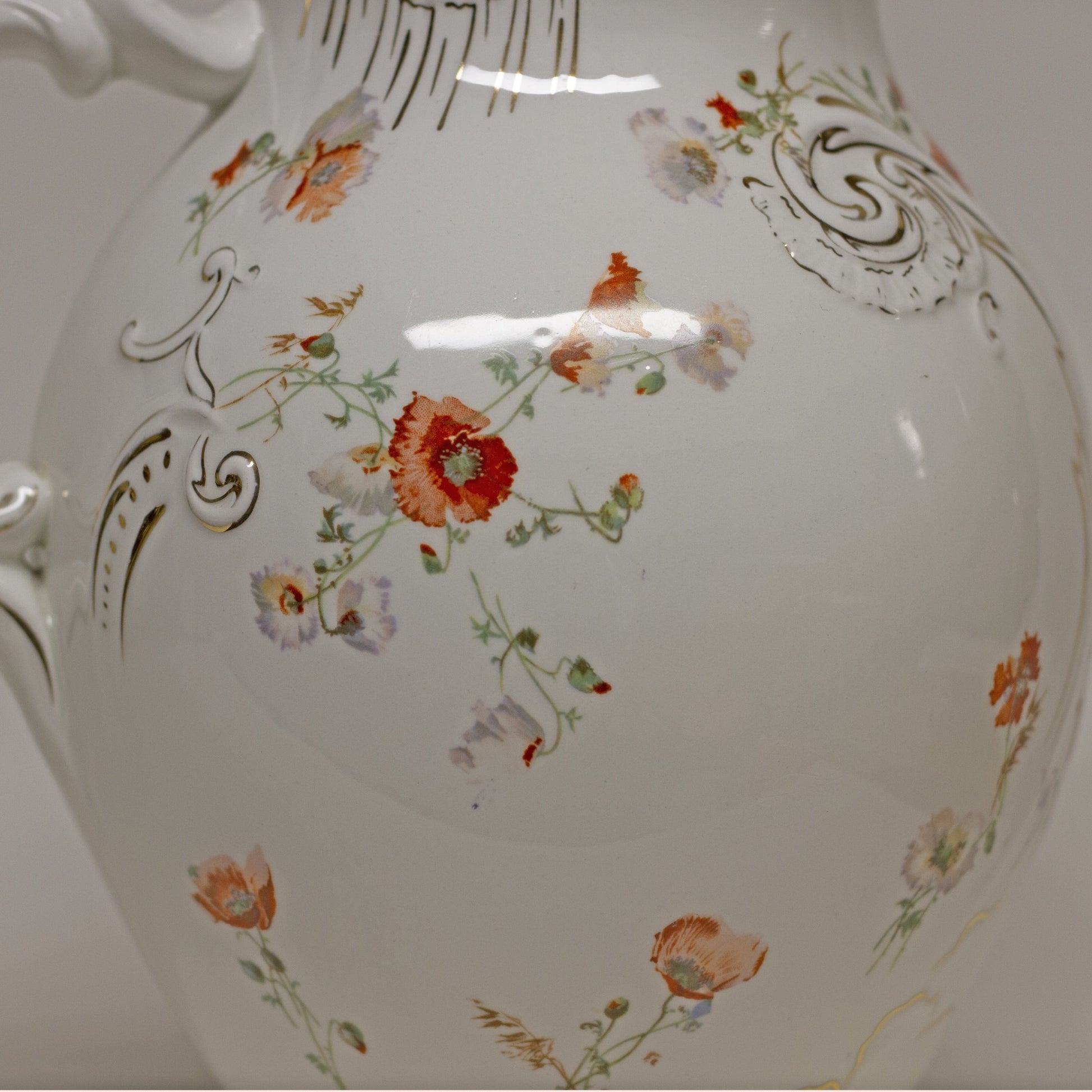 DOULTON BURSLEM Large Water Pitcher with Poppies and Gold Gilt Circa 1891 to 1902