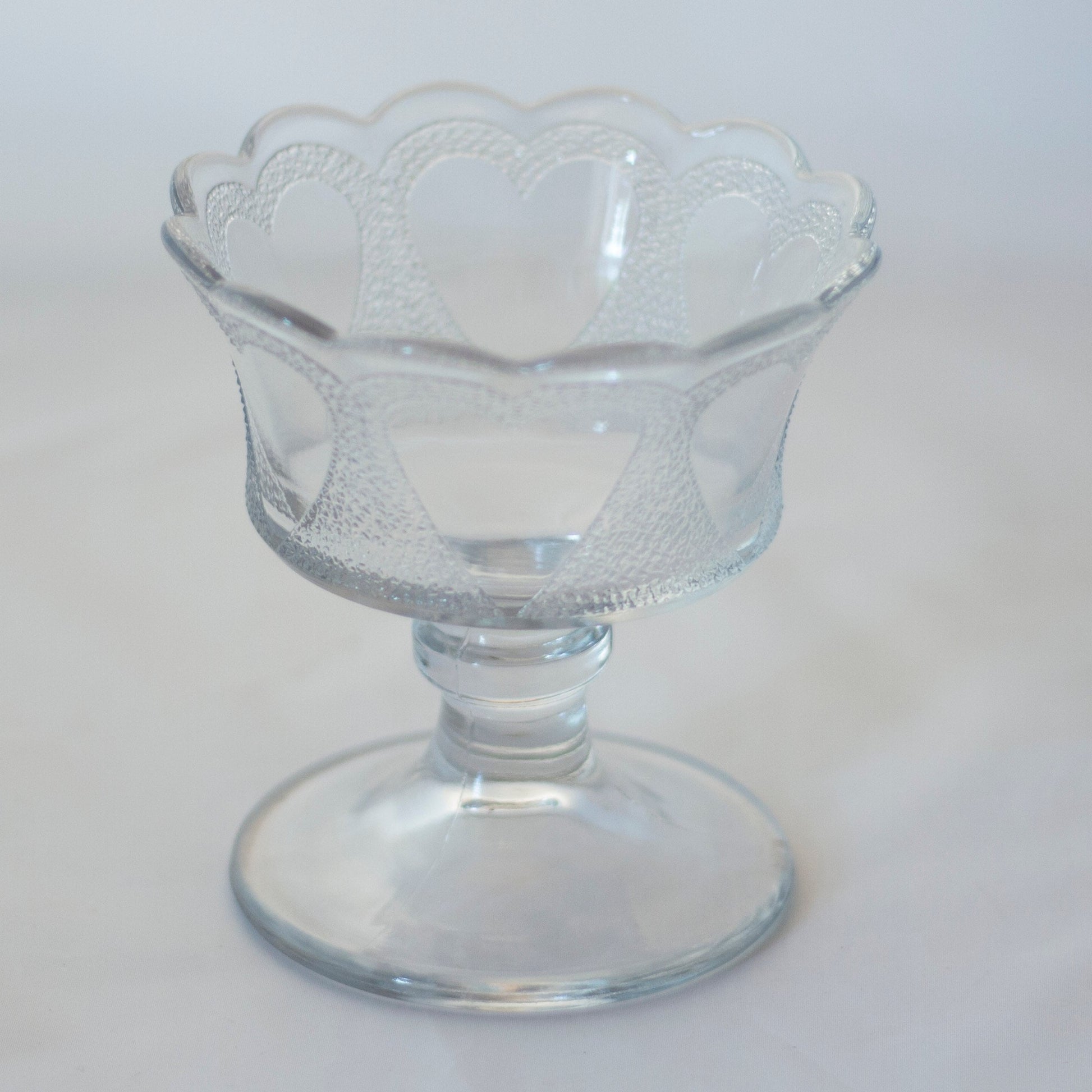Vintage Pressed Glass SMALL COMPOTE or CANDY DISH Featuring Hearts