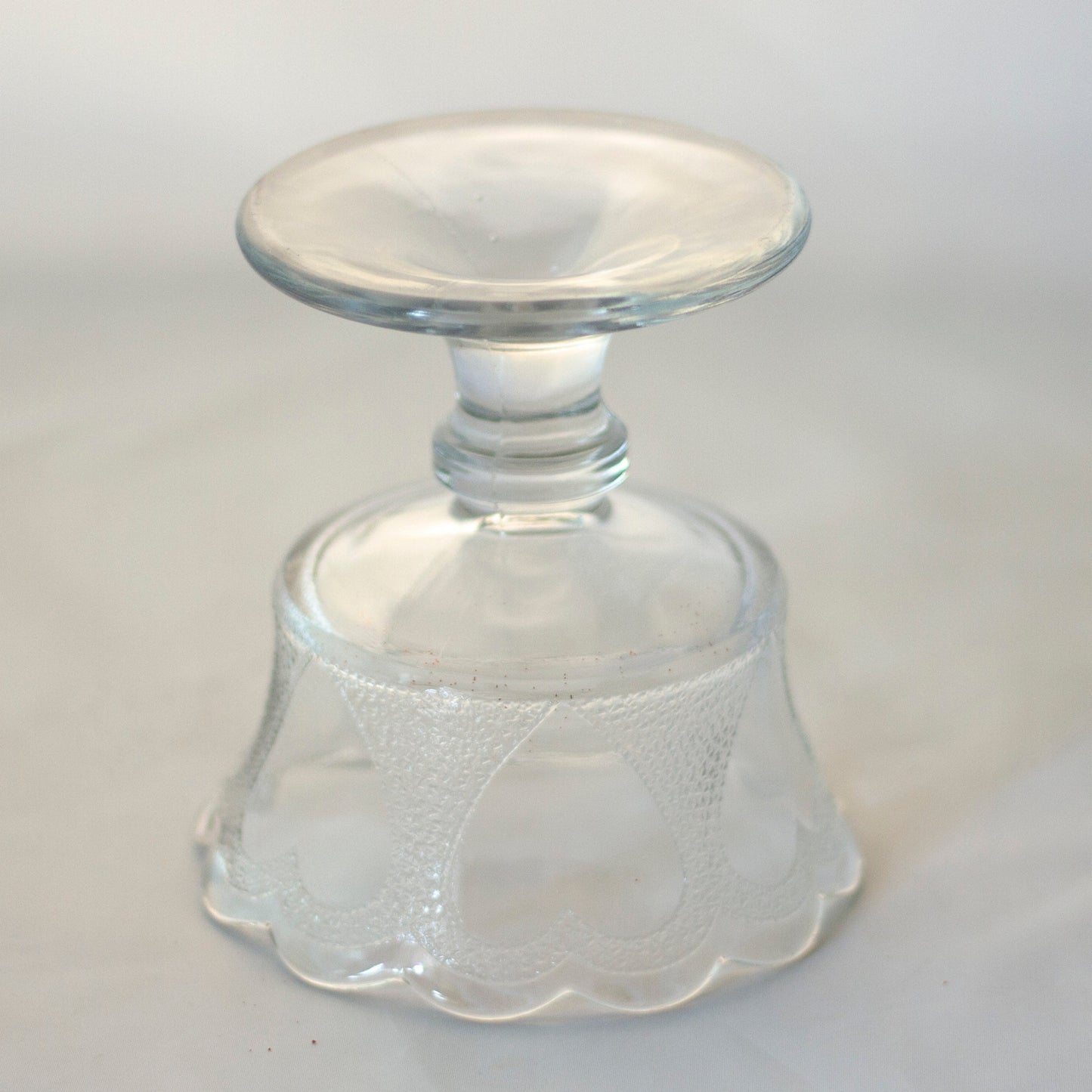 Vintage Pressed Glass Six Hearts Pattern SMALL COMPOTE or CANDY DISH