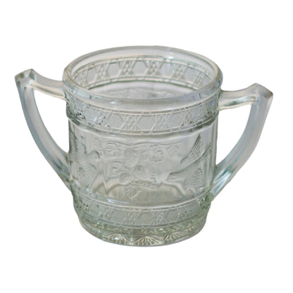 EARLY AMERICAN PATTERN GLASS Bird & Strawberries Open Sugar Bowl by Indiana Glass Circa 1910