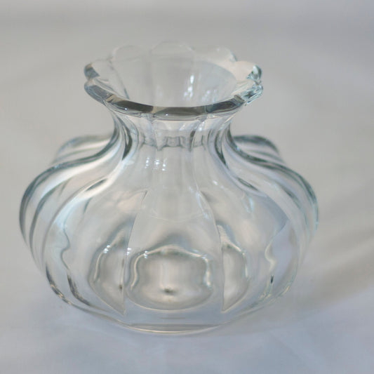 Handblown GLASS FLOWER VASE with Ten-Sided or Ribbed Bulbous Body