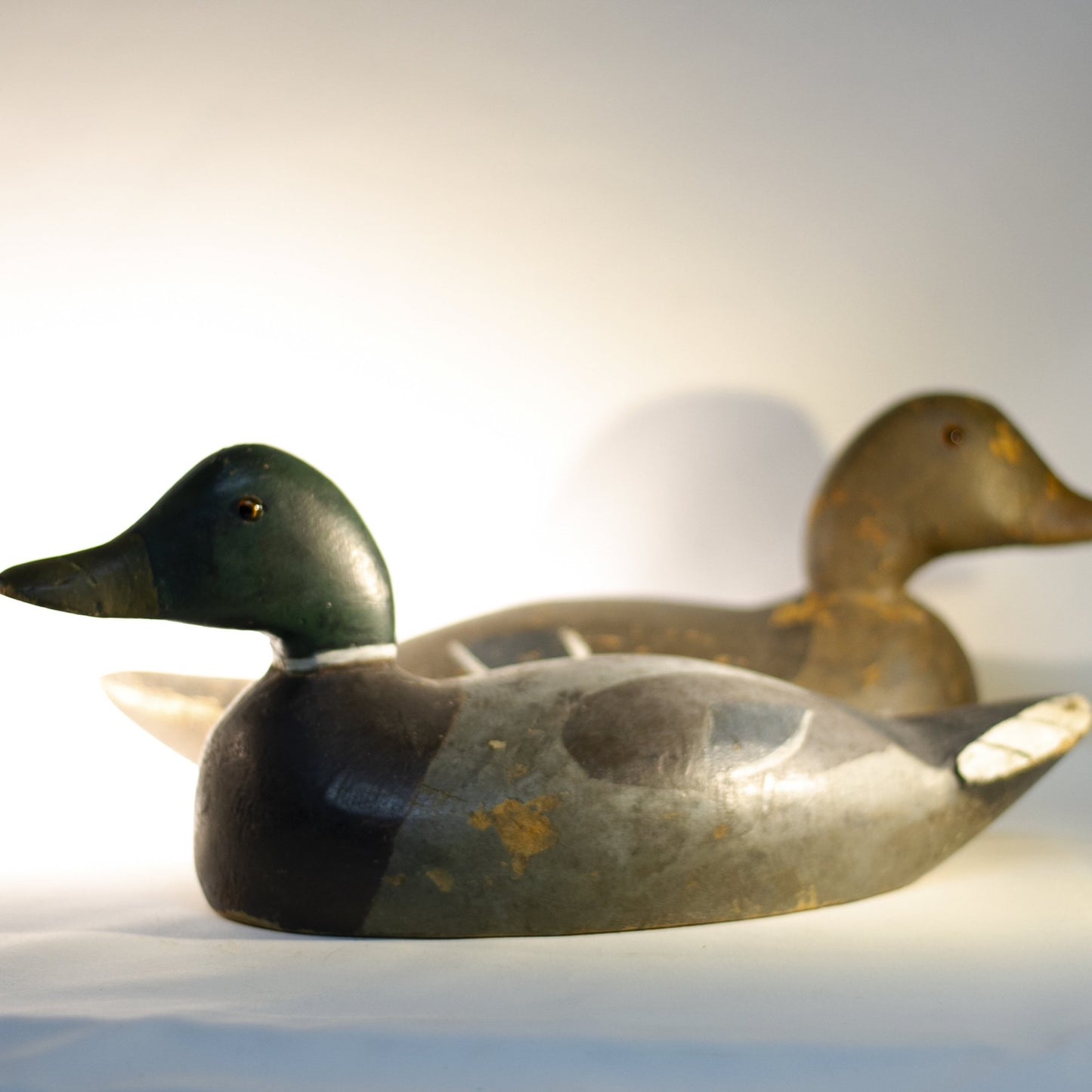 Lathe-Turned WOODEN MALLARD DUCK DECOY Pair Pascagoula Decoy Company Circa 1940s