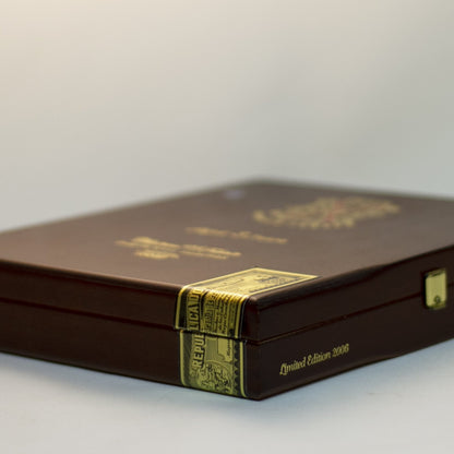 Gift for cigar connoisseur! CHATEAU de la FUENTE WOOD CIGAR BOX for FUENTE FUENTE OPUSX LANCERO cigars. Held 2006 limited-edition set containing 4 rare Fuente Fuente OpusX cigars, photo essay book, Journey to Chateau de la Fuente, and travel size Humidipak. Only 2,500 made and sold; box stamped 803 out of the 2500. 