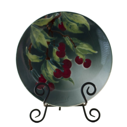 Antique French Faience Cherry Plate by K & G Lunéville, Signed Obert, c. 1900 (8½″) Front
