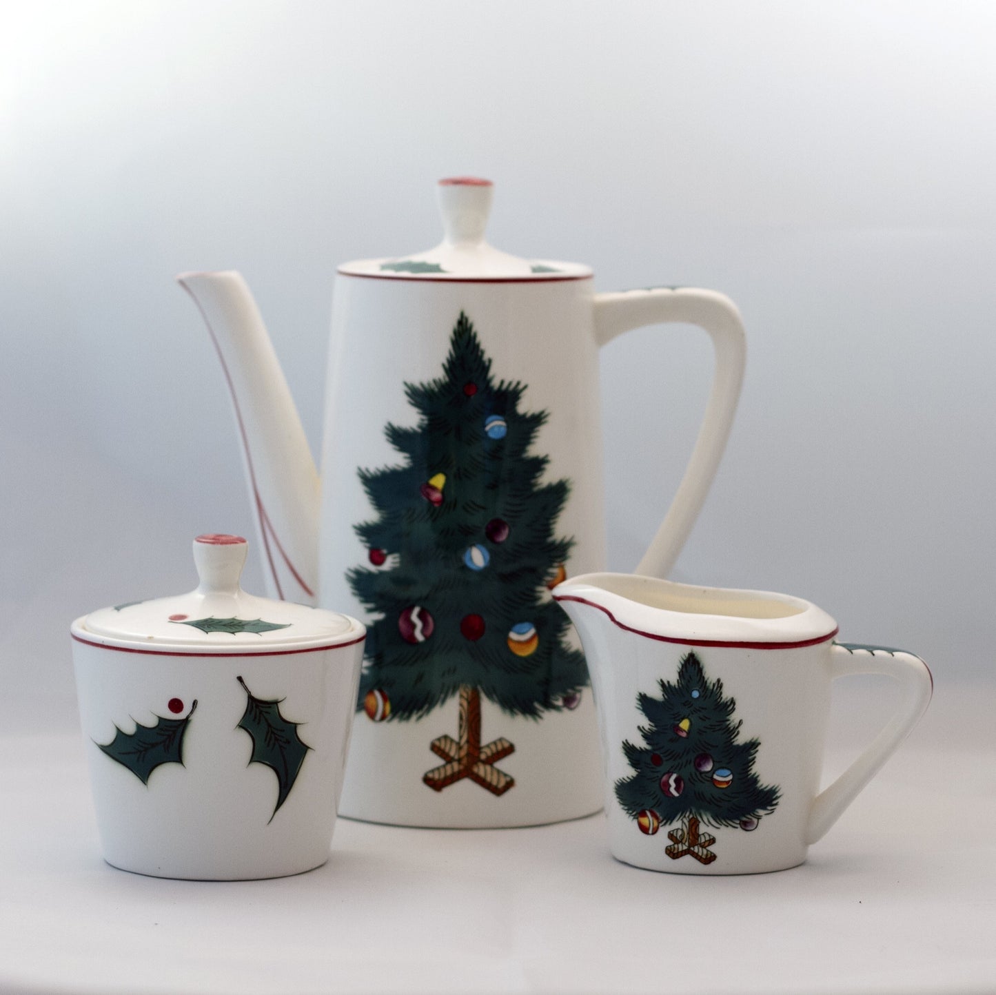 LEFTON'S CHRISTMAS TREE COFFEE SET Hand Painted Marked Japan 2887 & 2888
