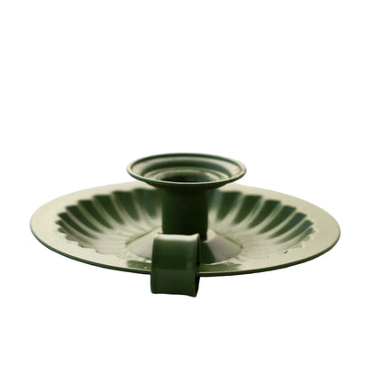 Tin CHAMBERSTICK CANDLE HOLDER Painted Green Made in Hong Kong