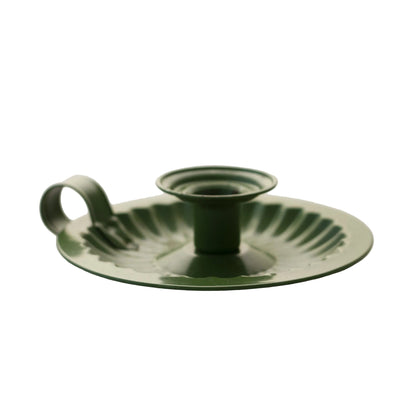 Tin CHAMBERSTICK CANDLE HOLDER Painted Green Made in Hong Kong