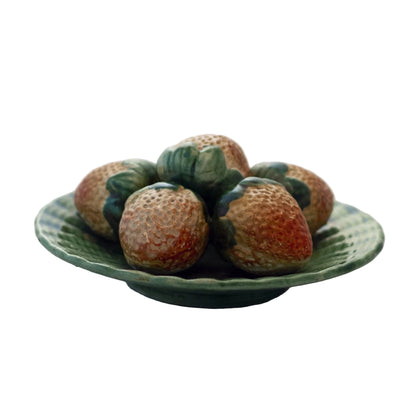 HAND PAINTED CERAMIC STRAWBERRY PLAQUE Life-Size Strawberries Circa 1950s