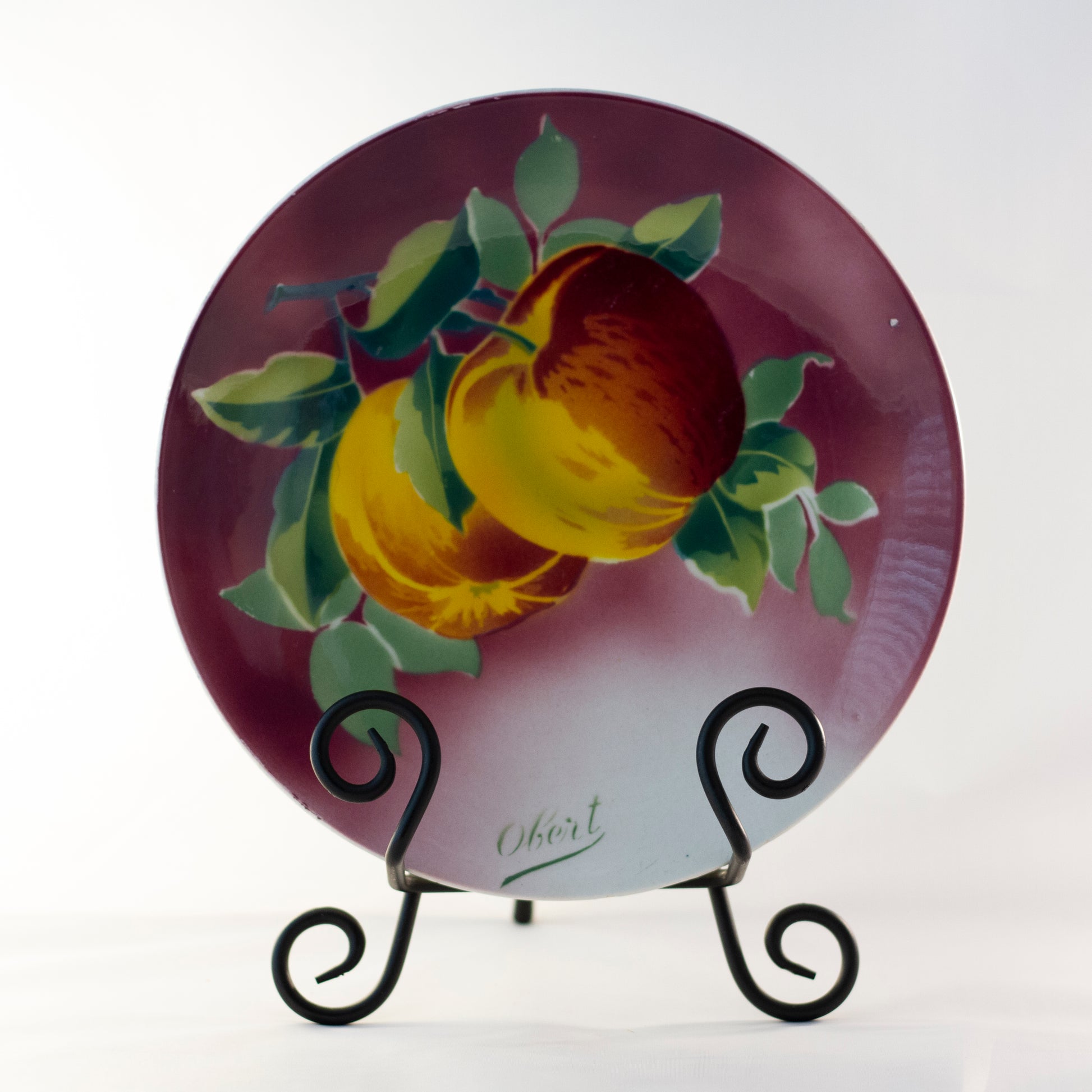 K & G LUNÉVILLE FRENCH FAIENCE PLATE HAND PAINTED APPLES 8 ½” Signed Obert Circa 1900