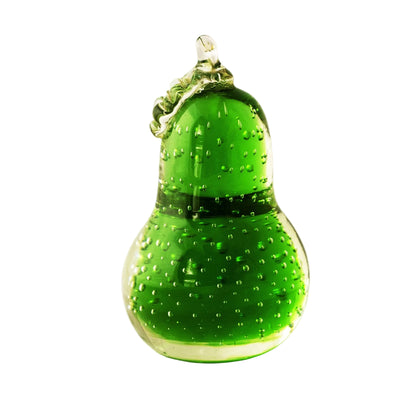 Green Controlled Bubble Pear (Unmarked) Art Glass Paperweight