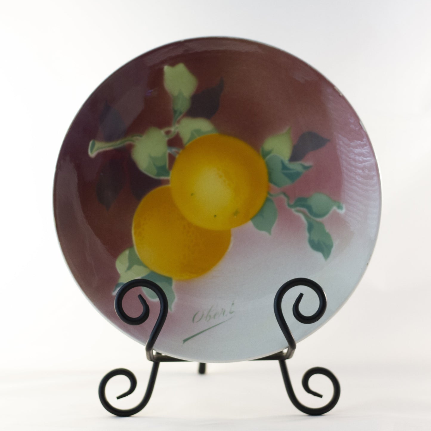 K & G LUNÉVILLE FRENCH FAIENCE PLATE HAND PAINTED ORANGES 8 ½” Signed Obert Circa 1900