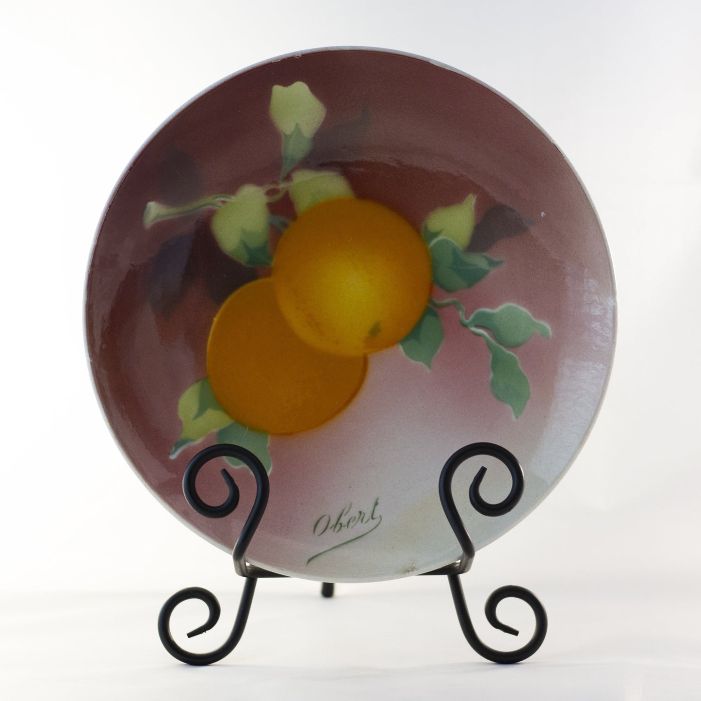 K & G LUNEVILLE FRENCH FAIENCE PLATE HAND PAINTED ORANGES Signed Obert Circa 1900