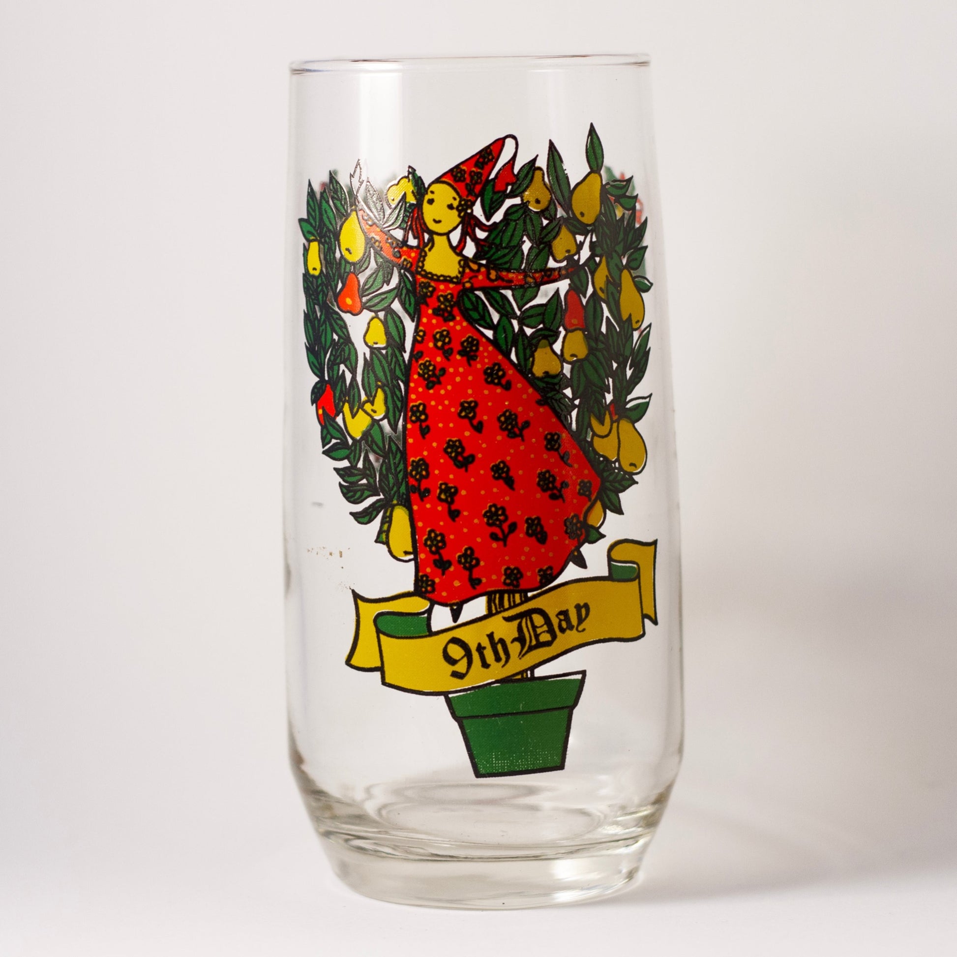 Whimsical 9th Day of the TWELVE DAYS OF CHRISTMAS Glass 