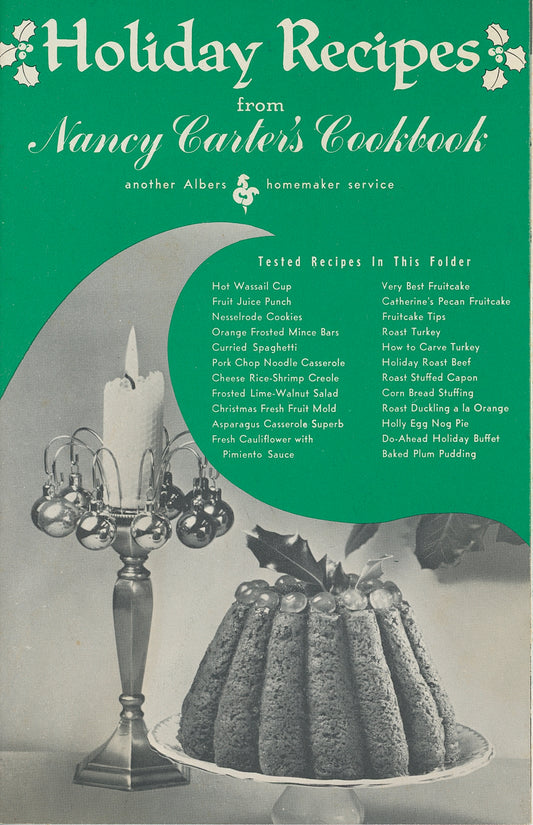 HOLIDAY RECIPES FROM NANCY CARTER'S COOKBOOK Recipe Pamphlet from Albers Stores Circa 1962
