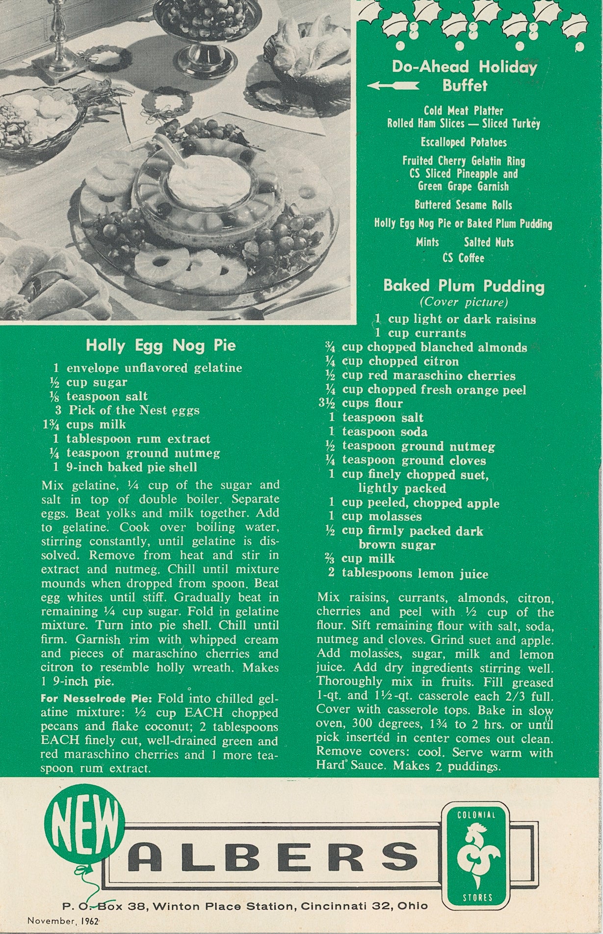 HOLIDAY RECIPES FROM NANCY CARTER'S COOKBOOK Recipe Pamphlet from Albers Stores Circa 1962