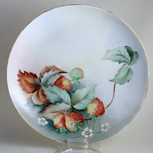 BoeM LIMOGES PORCELAN PLATE Hand Painted Plate with Strawberries Circa 1908 - 1914