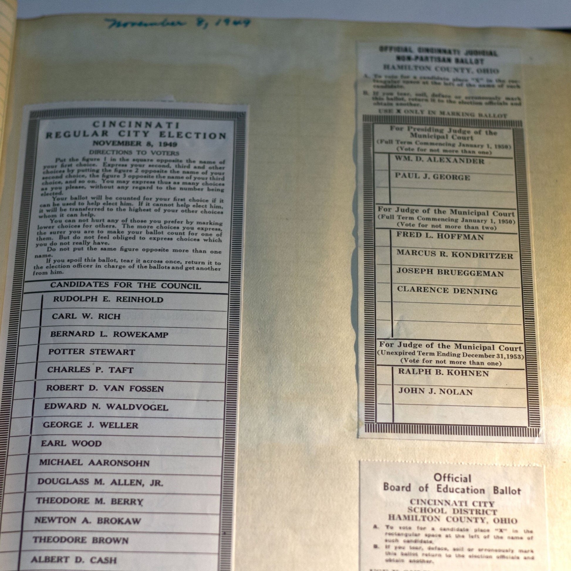 Hamilton County Ohio BOARD OF ELECTIONS Sample BALLOT SCRAPBOOKS Set of Two (2) Compiled by Joseph H. Hudepohl 