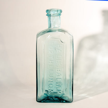 Early HALL'S BALSAM FOR THE LUNGS Aqua Glass Bottle Circa 1860 - 1870