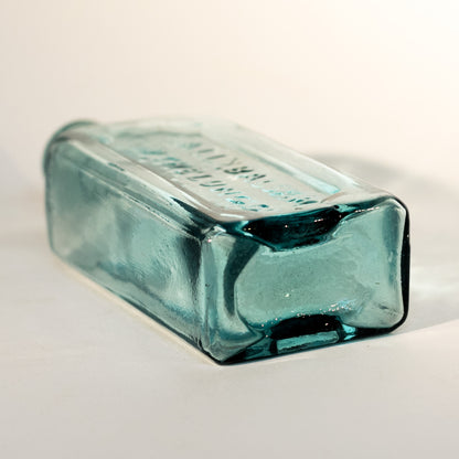 Early HALL'S BALSAM FOR THE LUNGS Aqua Glass Bottle Circa 1860 - 1870
