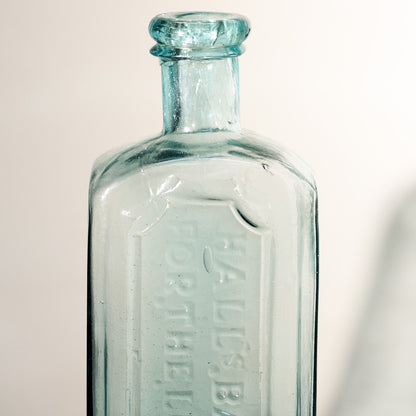 Early HALL'S BALSAM FOR THE LUNGS Aqua Glass Bottle Circa 1860 - 1870
