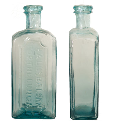 Early HALL'S BALSAM FOR THE LUNGS Aqua Glass Bottle Circa 1860 - 1870