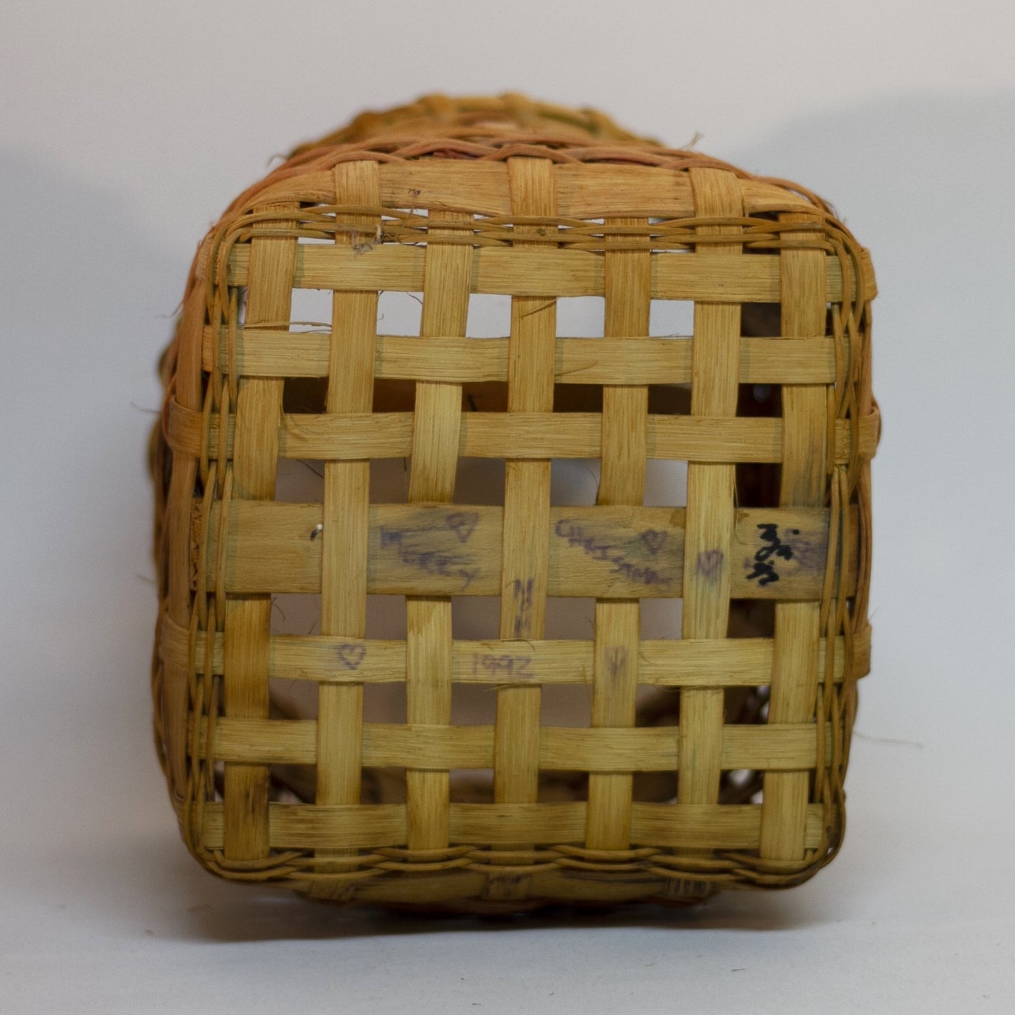 Handmade WOOD SPLINT WOVEN BASKET Marked 1992