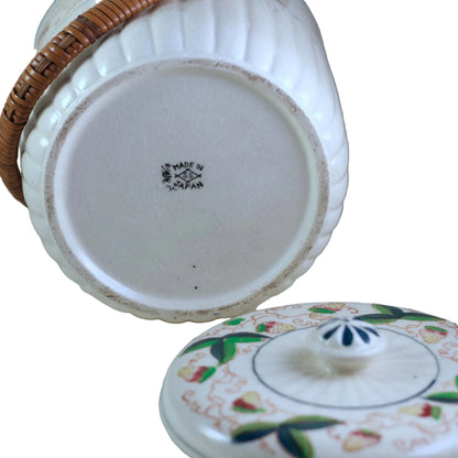 MADE IN JAPAN BISCUIT JAR with Rattan Handle Circa 1940s (3)