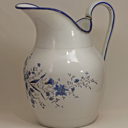 ENAMEL WARE DECORATED BOWL AND PITCHER SET by Gebrüder Baumann Circa 1885 Marked with Rampant Lion Holding Tankard with B