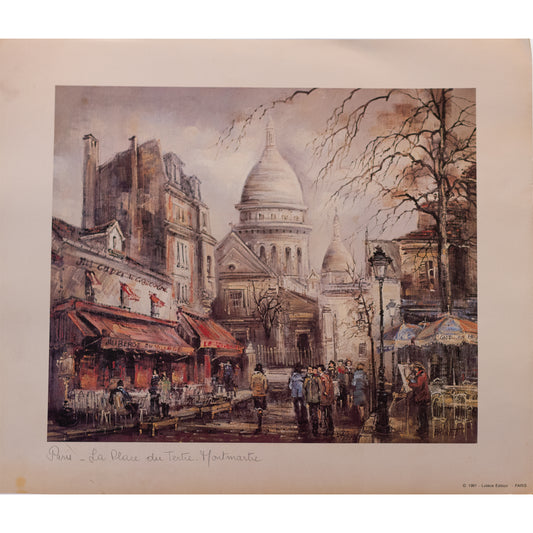 Paris – La Place du Tertre Lithograph Print by Brunet Marked © 1981 – Lutèce Edition – PARIS