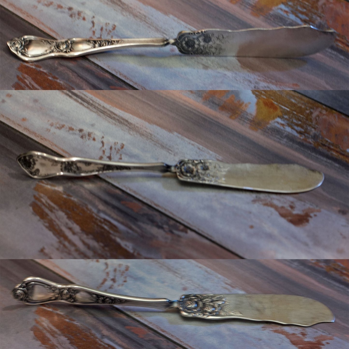 SILVERPLATE FLAT BUTTER KNIFE in Rogers Cutlery Art Nouveau Rose Pattern
