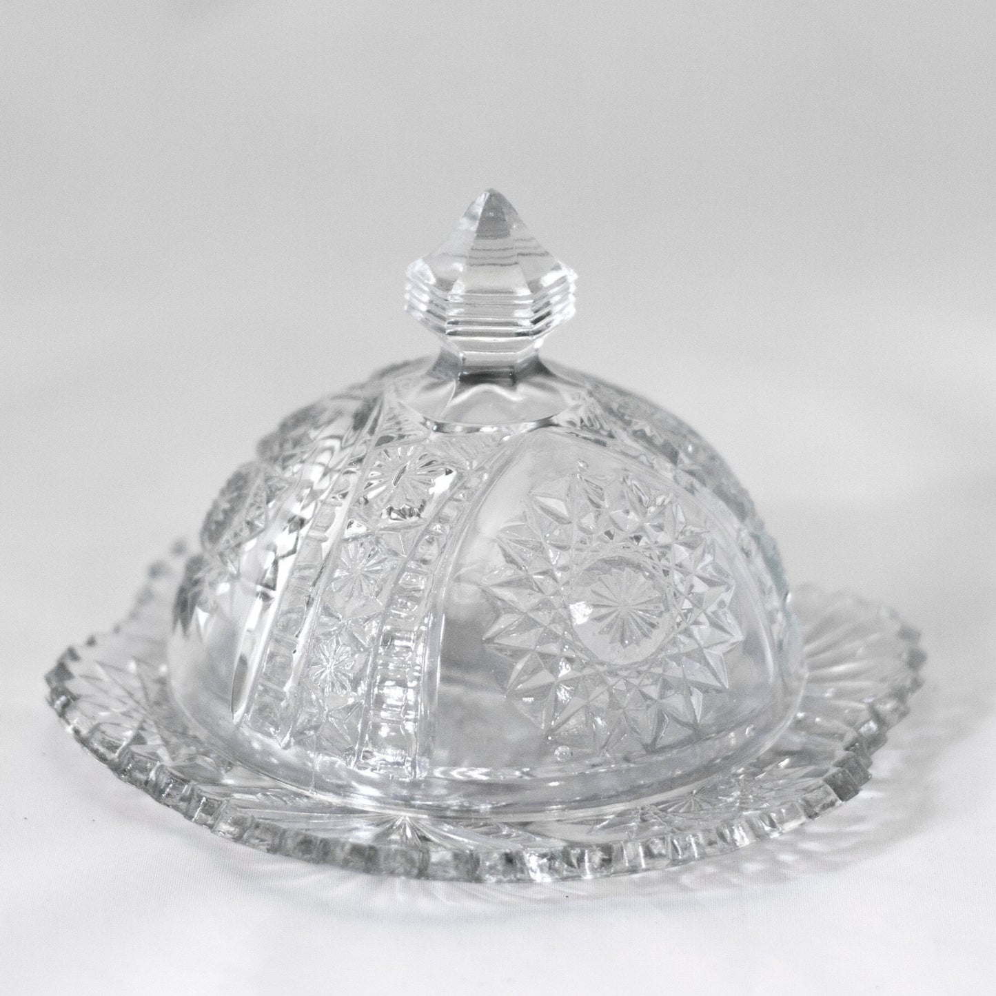 Indiana Glass Oval Star Clear CHILD'S ROUND BUTTER & LID Circa 1910