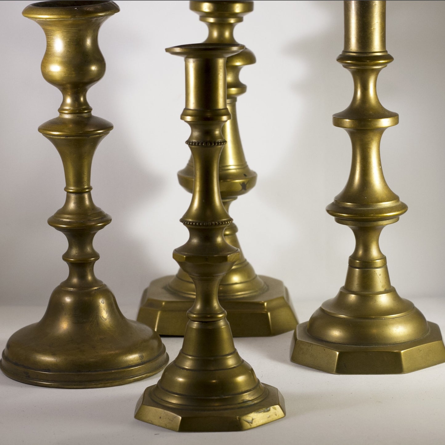 Set of Four Antique English Victorian BRASS CANDLESTICKS Late 19th Century