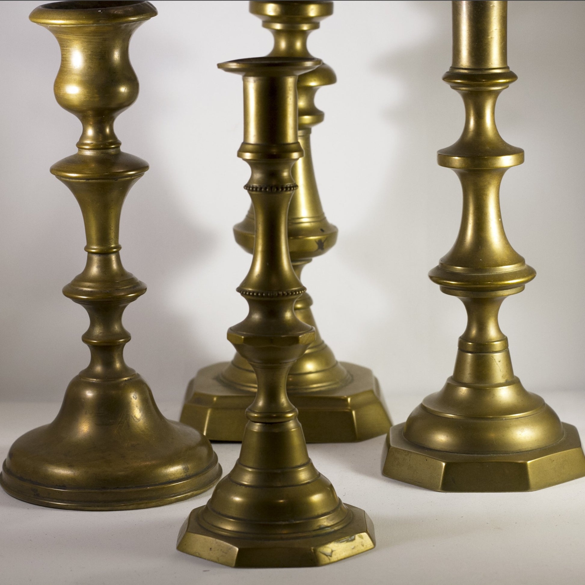 Set of Four Antique English Victorian BRASS CANDLESTICKS Late 19th Century