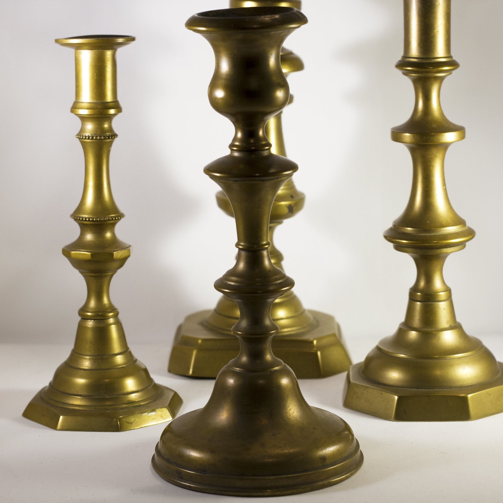 Set of Four Antique English Victorian BRASS CANDLESTICKS Late 19th Century