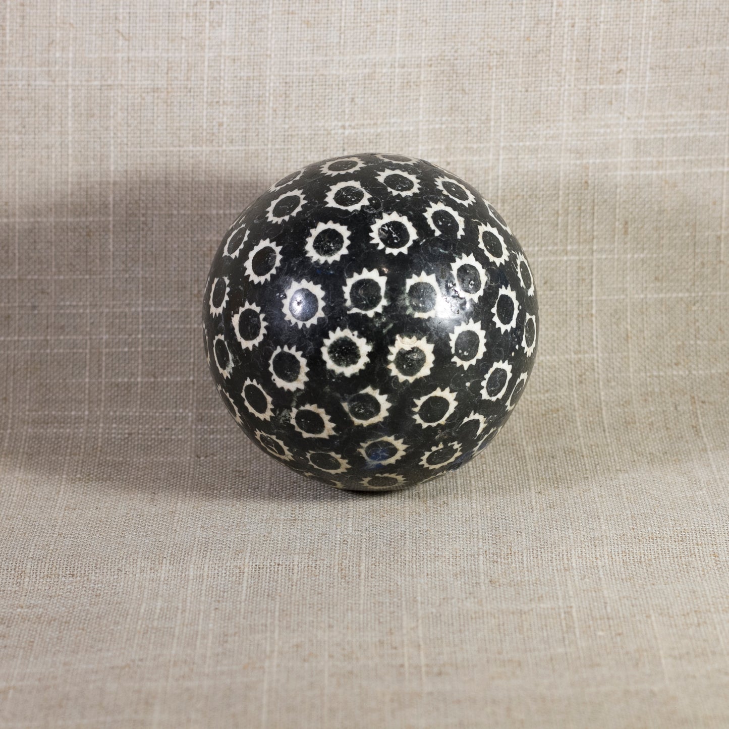 Antique VICTORIAN CARPET BALL with Black Stick-Spatter Star Design 3 ¼” Circa 1860 - 1890