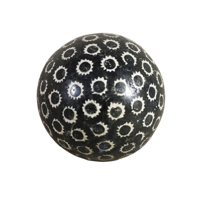 Antique VICTORIAN CARPET BALL with Black Stick-Spatter Star Design 3 ¼” Circa 1860 - 1890