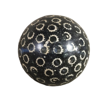 Antique VICTORIAN CARPET BALL with Black Stick-Spatter Star Design 3 ¼” Circa 1860 - 1890