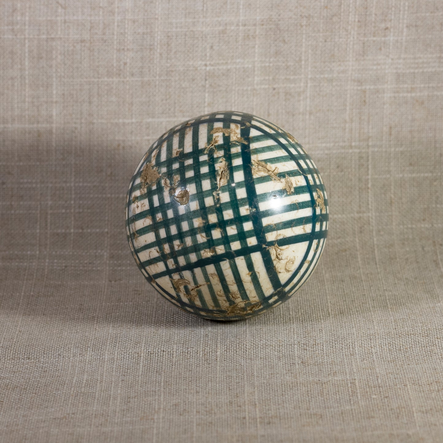 Antique VICTORIAN CARPET BALL with Green Glaze Multiple Crossbands Design 3” Circa 1860 - 1890